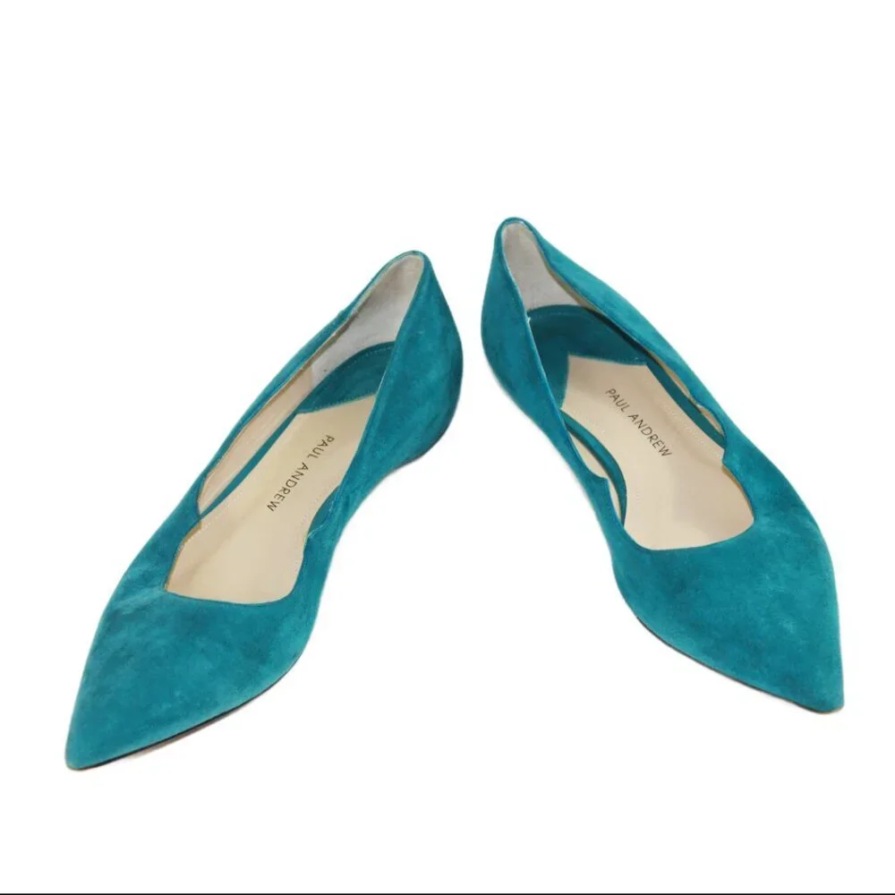 Paul Andrew Zoya Signature Wing Turquoise Blue Suede Flat, Size 36.5 (US 6.5)